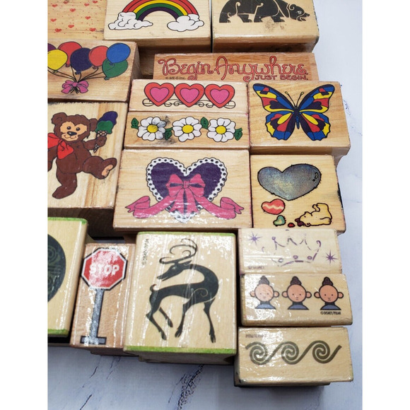 Lot of 20 Colorful Various Themes Wood Mounted Rubber Stamps - Picture 4 of 10